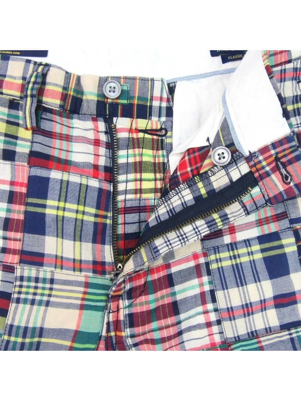 Polo Ralph Lauren Patchwork Madras Chino Shorts Classic Fit 9" Men's Size 30 NEW - Picture 3 of 15